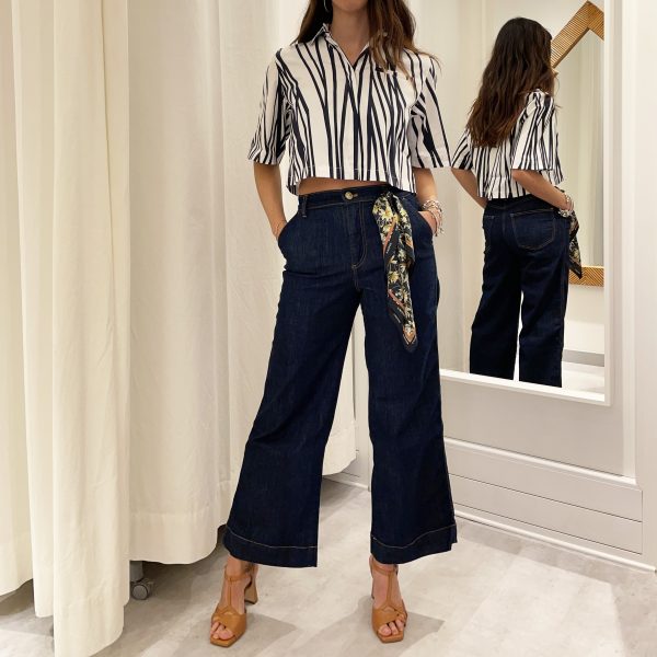 Mason's - Pantaloni Palazzo Jeans Denim Scuro