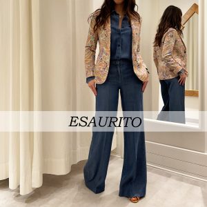Kiltie - Pantaloni Palazzo Special Print Denim